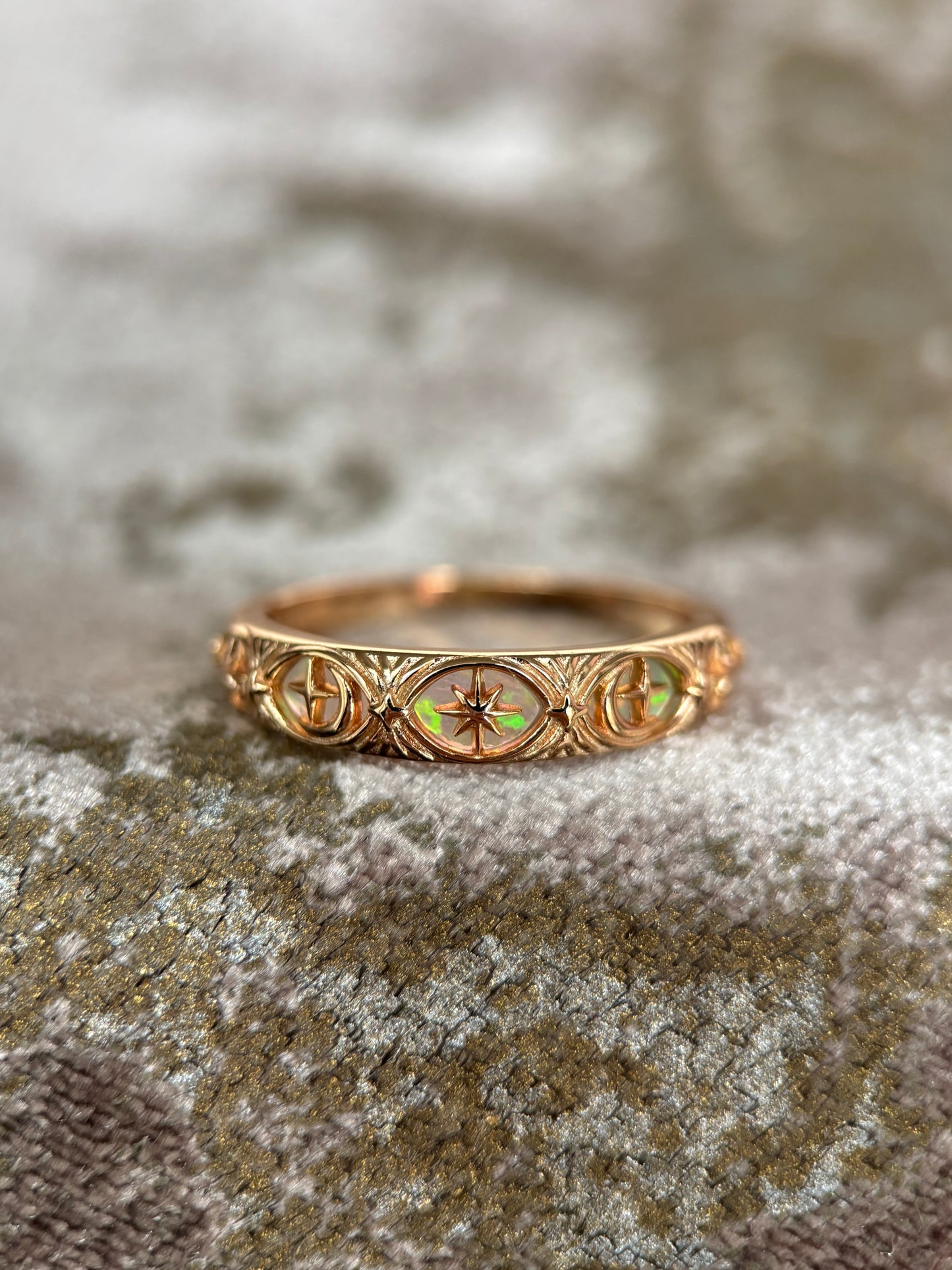 Solstice Fire Opal Gold Band