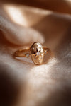 Dainty gold celestial compass ring with oval starburst design and sparkling accents