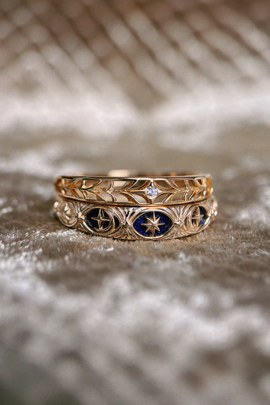The Gold Celestial Lapis Ring Set