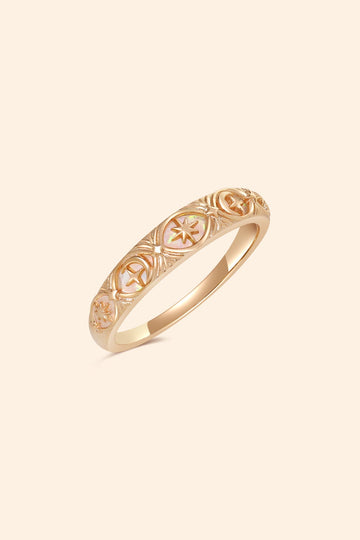 Hand-made 14k gold star band with Crescent Moon and North Star motifs, celestial-inspired wedding or stacking ring by LIRAE.