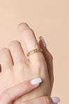 Hand-made 14k gold star band with Crescent Moon and North Star motifs, celestial-inspired wedding or stacking ring by LIRAE.