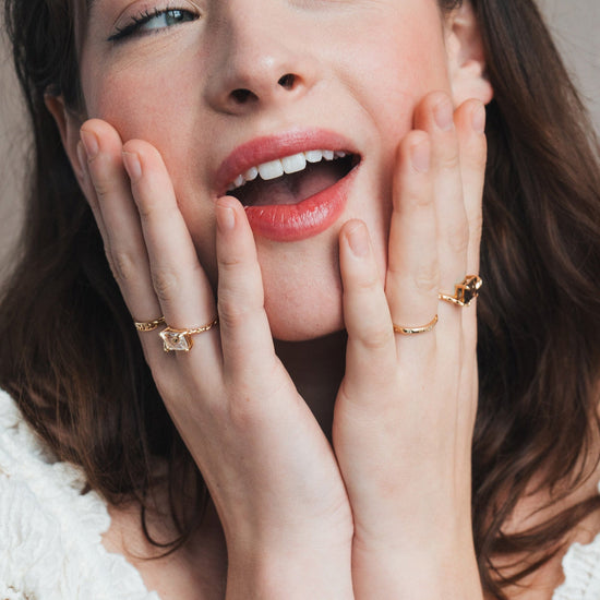 LIRAE emerald cut clear quartz ring with gold snake motif band, mystical serpent statement jewelry for women, vintage inspired snake ring.
