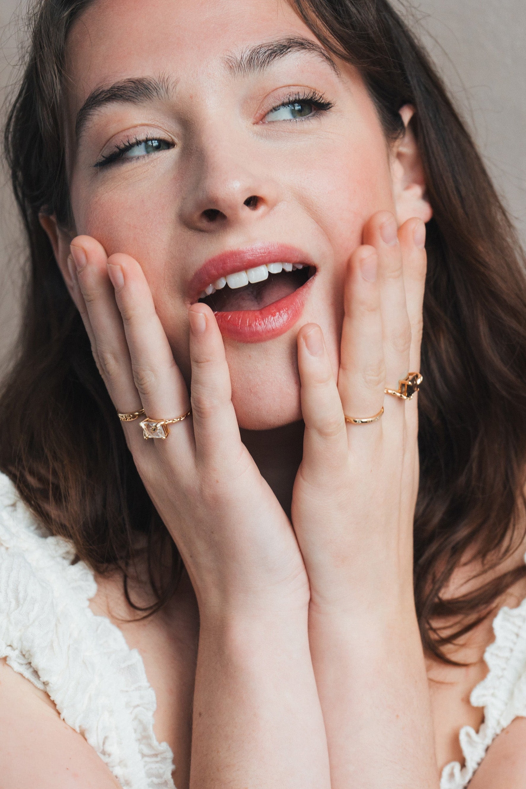 LIRAE emerald cut clear quartz ring with gold snake motif band, mystical serpent statement jewelry for women, vintage inspired snake ring.