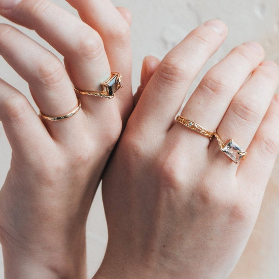LIRAE emerald cut smoky quartz ring with gold snake motif band, mystical serpent statement jewelry for women, vintage inspired snake ring.