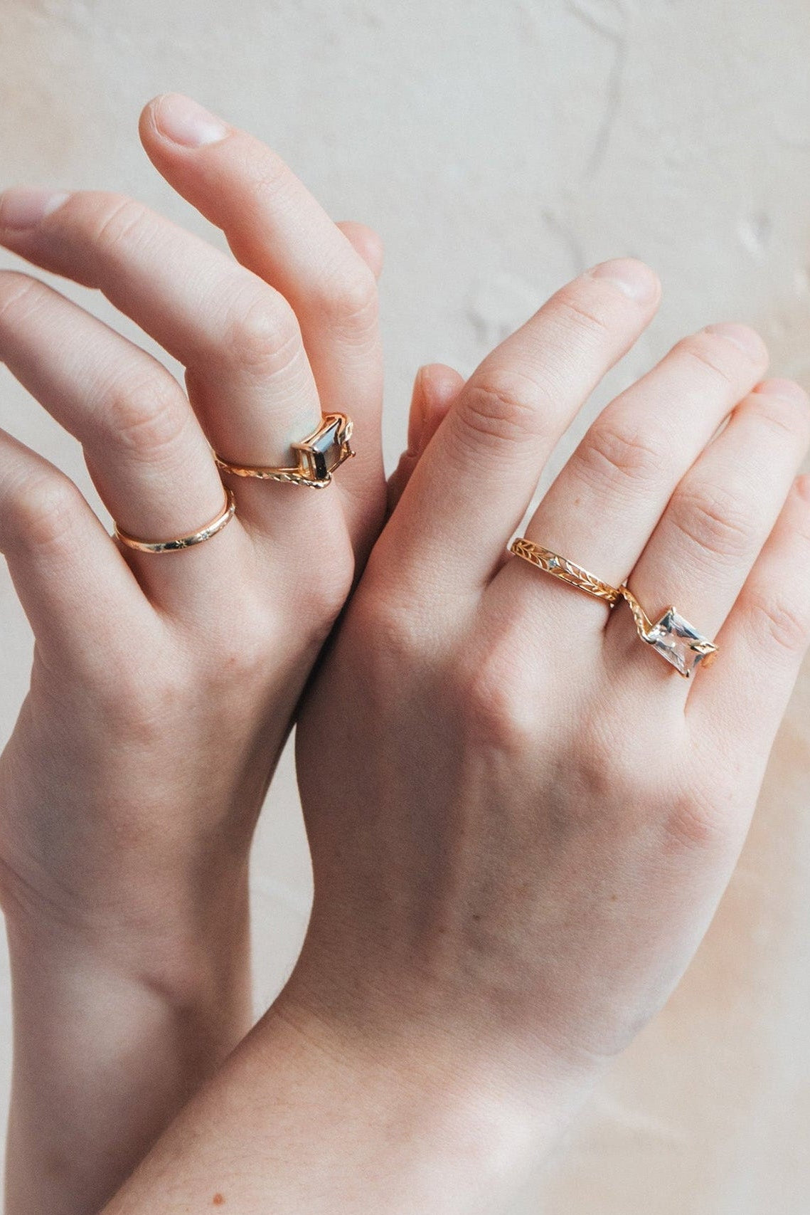 LIRAE emerald cut smoky quartz ring with gold snake motif band, mystical serpent statement jewelry for women, vintage inspired snake ring.