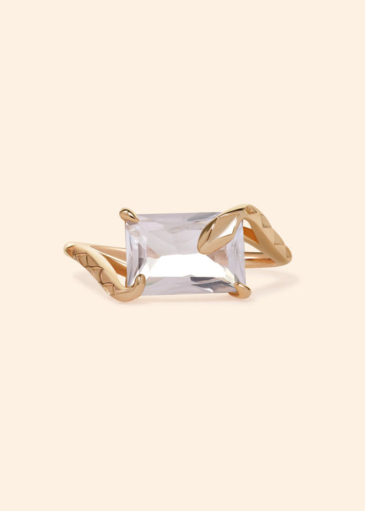 LIRAE emerald cut clear quartz ring with gold snake motif band, mystical serpent statement jewelry for women, vintage inspired snake ring.
