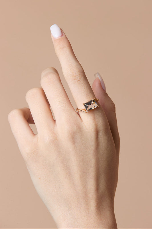 LIRAE emerald cut clear quartz ring with gold snake motif band, mystical serpent statement jewelry for women, vintage inspired snake ring.