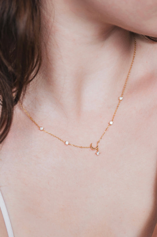 Gold Vermeil Crescent Moon Station Necklace