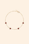 Dainty gold heart station bracelet with red heart-shaped stones