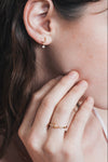 Minimalist crescent moon gold ring with asymmetric diamond accents, 14k gold vermeil 925 silver celestial talisman by LIRAE.