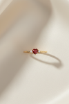Dainty heart-shaped red garnet gold ring with diamond accents, 14k gold vermeil over 925 sterling silver stacking band by LIRAE.