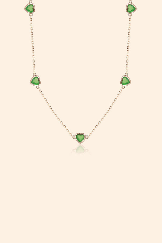 Green Chalcedony Heart Station Necklace