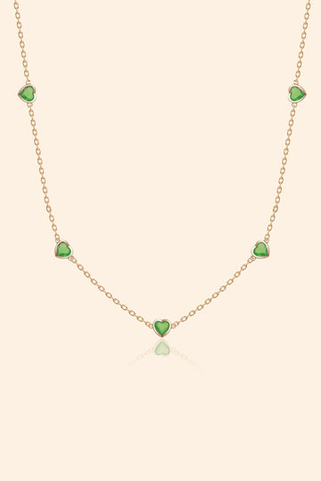 Green Chalcedony Heart Station Necklace