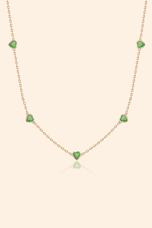 Green Chalcedony Heart Station Necklace