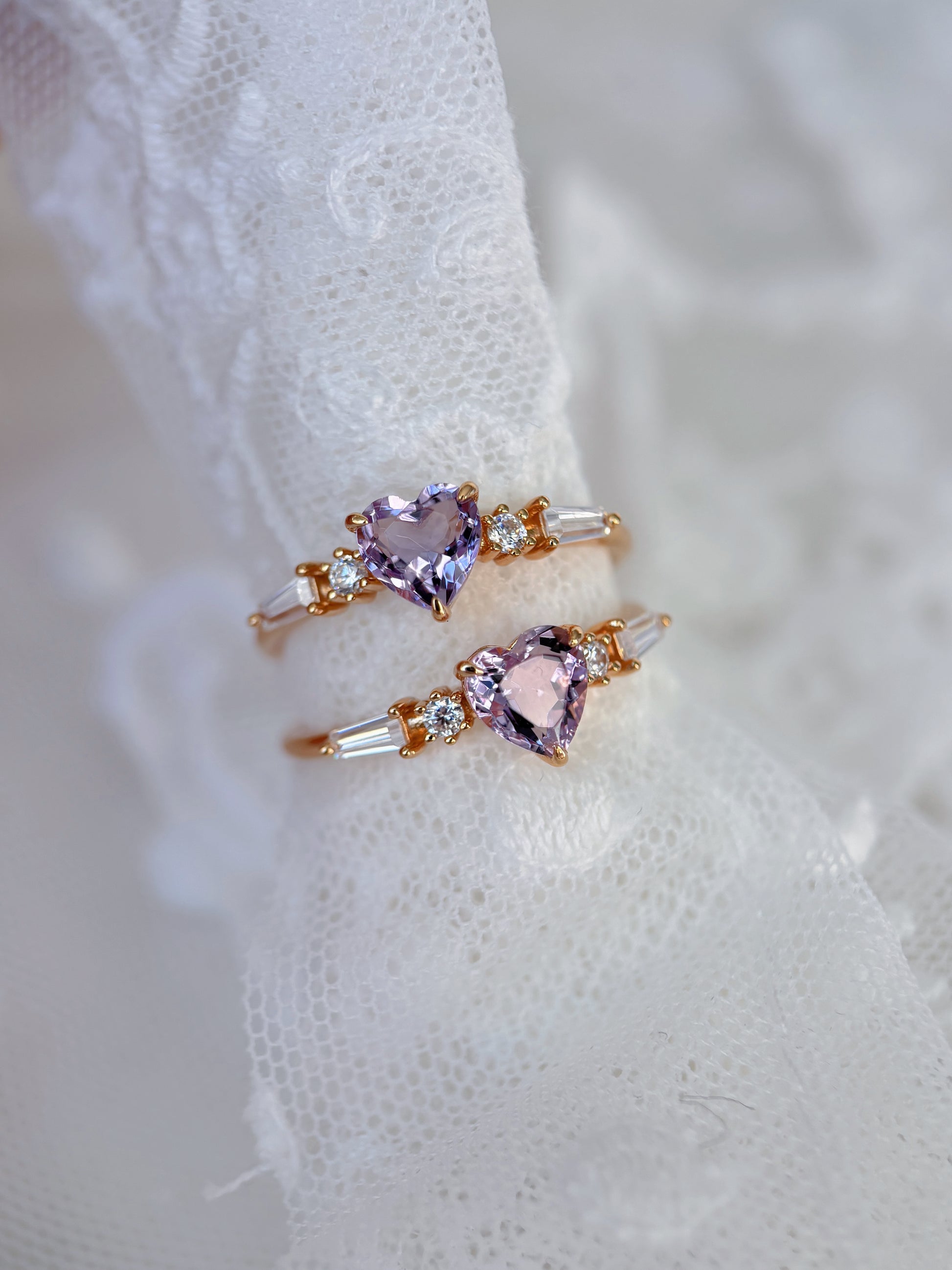 Heart-shaped red garnet ring in 14k gold color with baguette diamond accents, vintage-inspired heirloom jewelry gift for her by LIRAE.