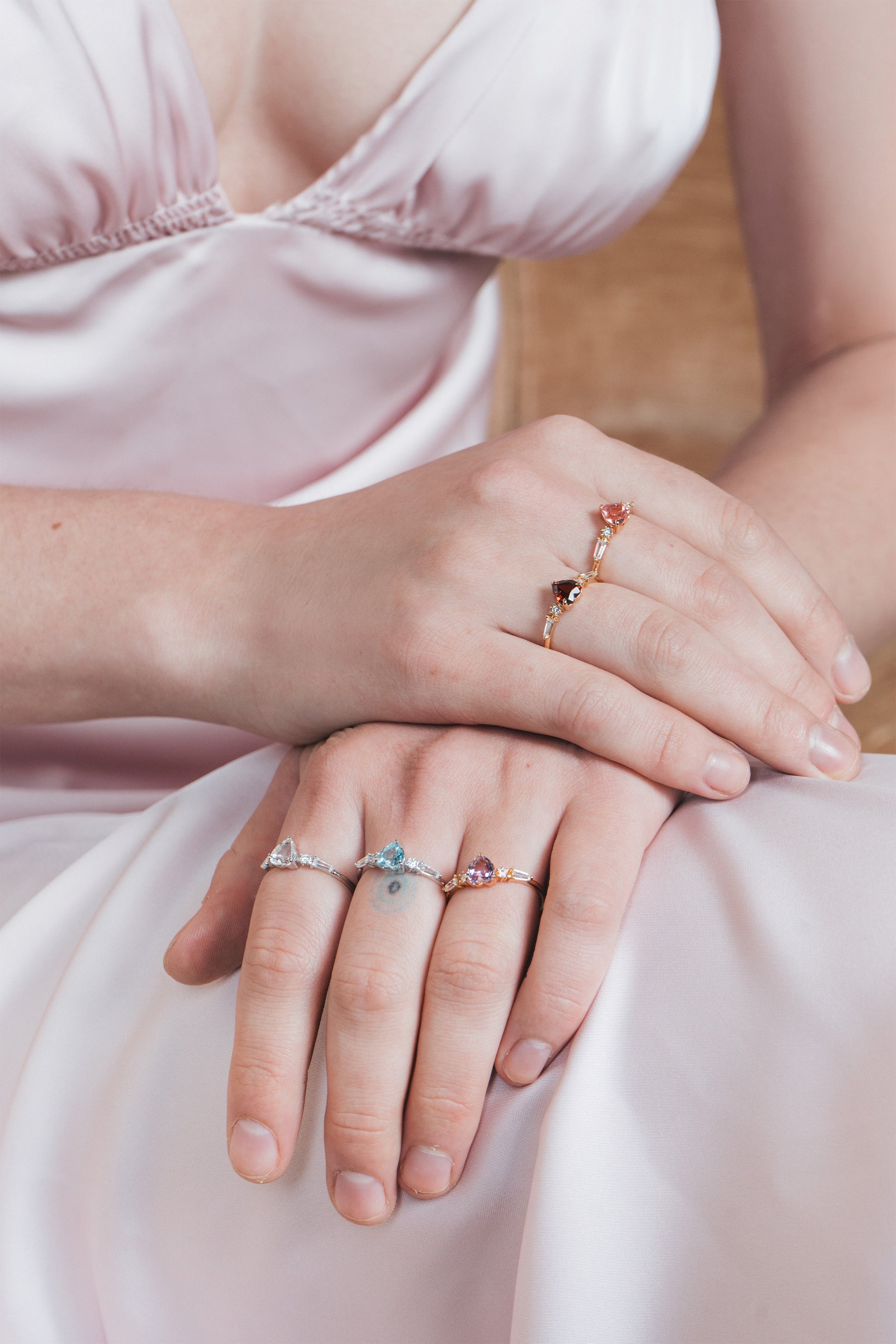 Heart-shaped sky blue topaz ring in silver with baguette diamond accents, vintage-inspired heirloom jewelry gift for her by LIRAE.
