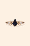 LIRAE celestial ring featuring a kite cut sandstone center stone and gold crescent moons, witchy aesthetic galaxy jewelry for women.