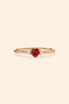 Dainty heart-shaped red garnet gold ring with diamond accents, 14k gold vermeil over 925 sterling silver stacking band by LIRAE.