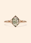 Moss agate ring with green inclusions on delicate gold band