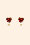 LIRAE vintage style gold heart earrings featuring heart-shaped garnet and a small diamond heart dangle, romantic jewelry for women.