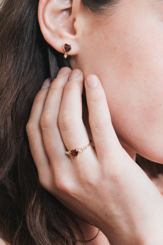 Garnet Heart Studs