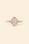 Handmade 14k gold rhombus labradorite ring with a gold diamond star motif, vintage signet ring by LIRAE.
