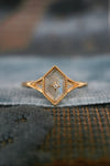 Handmade 14k gold rhombus labradorite ring with a gold diamond star motif, vintage signet ring by LIRAE.