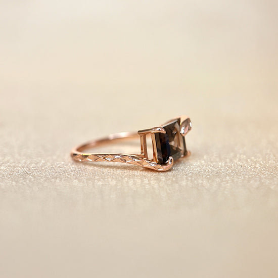 LIRAE emerald cut smoky quartz ring with gold snake motif band, mystical serpent statement jewelry for women, vintage inspired snake ring.