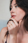 LIRAE vintage-inspired gold ring featuring a square-cut moissanite and sunburst radiant texture, geometric Art Deco jewelry for women.