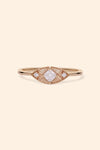 LIRAE vintage-inspired gold ring featuring a square-cut moissanite and sunburst radiant texture, geometric Art Deco jewelry for women.
