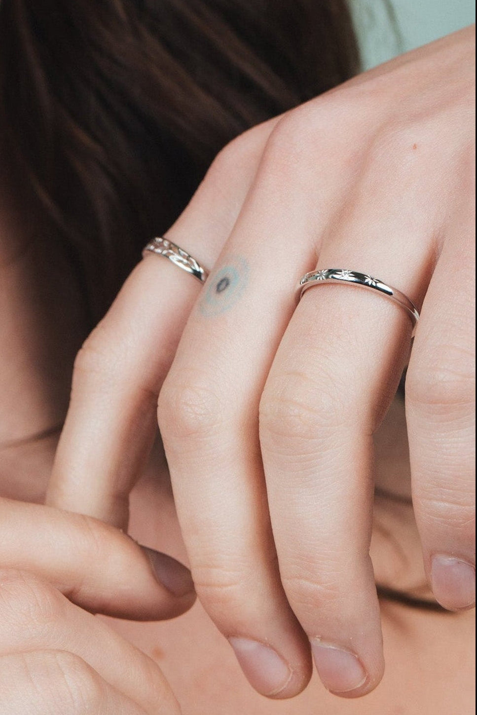 Silver ring with starburst engravings, celestial jewelry by LIRAE.