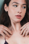 Hand-made silver star band with Crescent Moon and North Star motifs, celestial-inspired wedding or stacking ring by LIRAE.