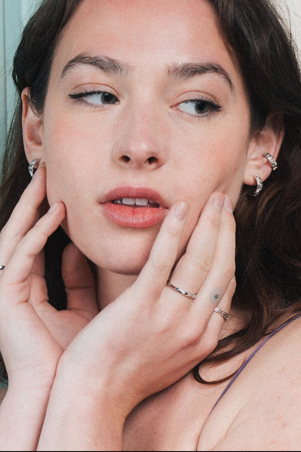 Silver ring with starburst engravings, celestial jewelry by LIRAE.