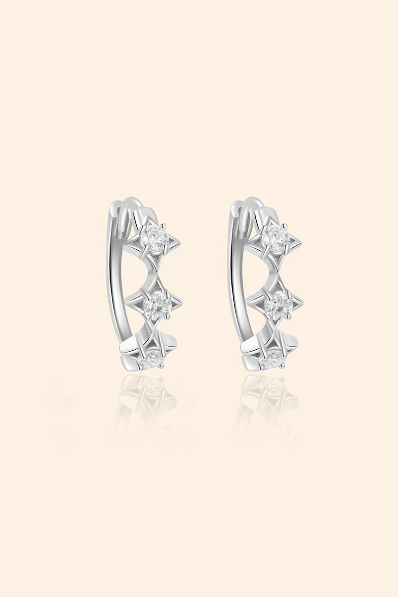 Dainty silver starlight huggie hoop earrings with sparkling moissanites by LIRAE