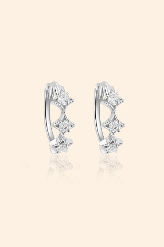 Dainty silver starlight huggie hoop earrings with sparkling moissanites by LIRAE