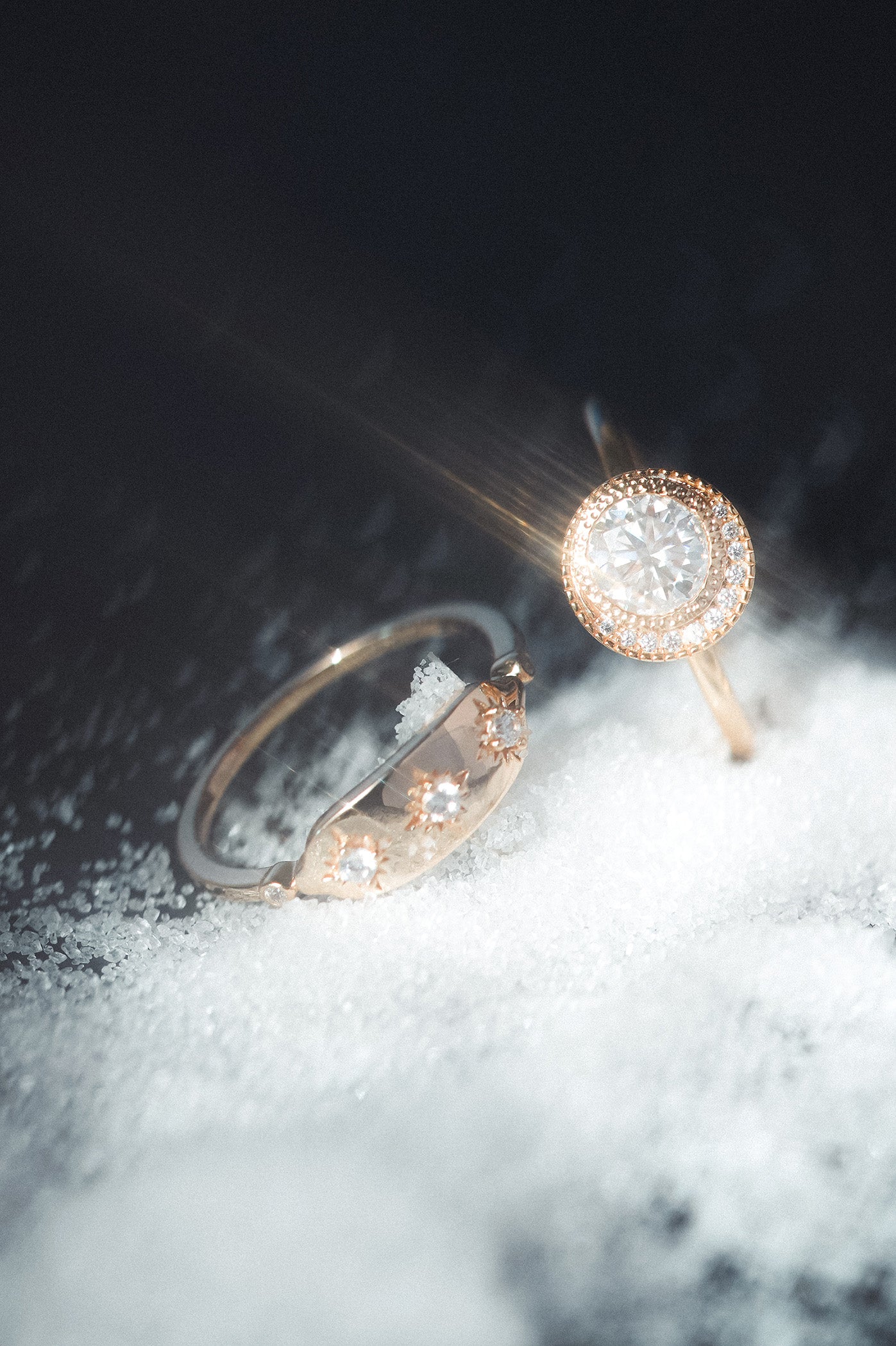Vintage-inspired 14k gold plated triple star signet ring with diamond accents, handcrafted celestial talisman ring by LIRAE.