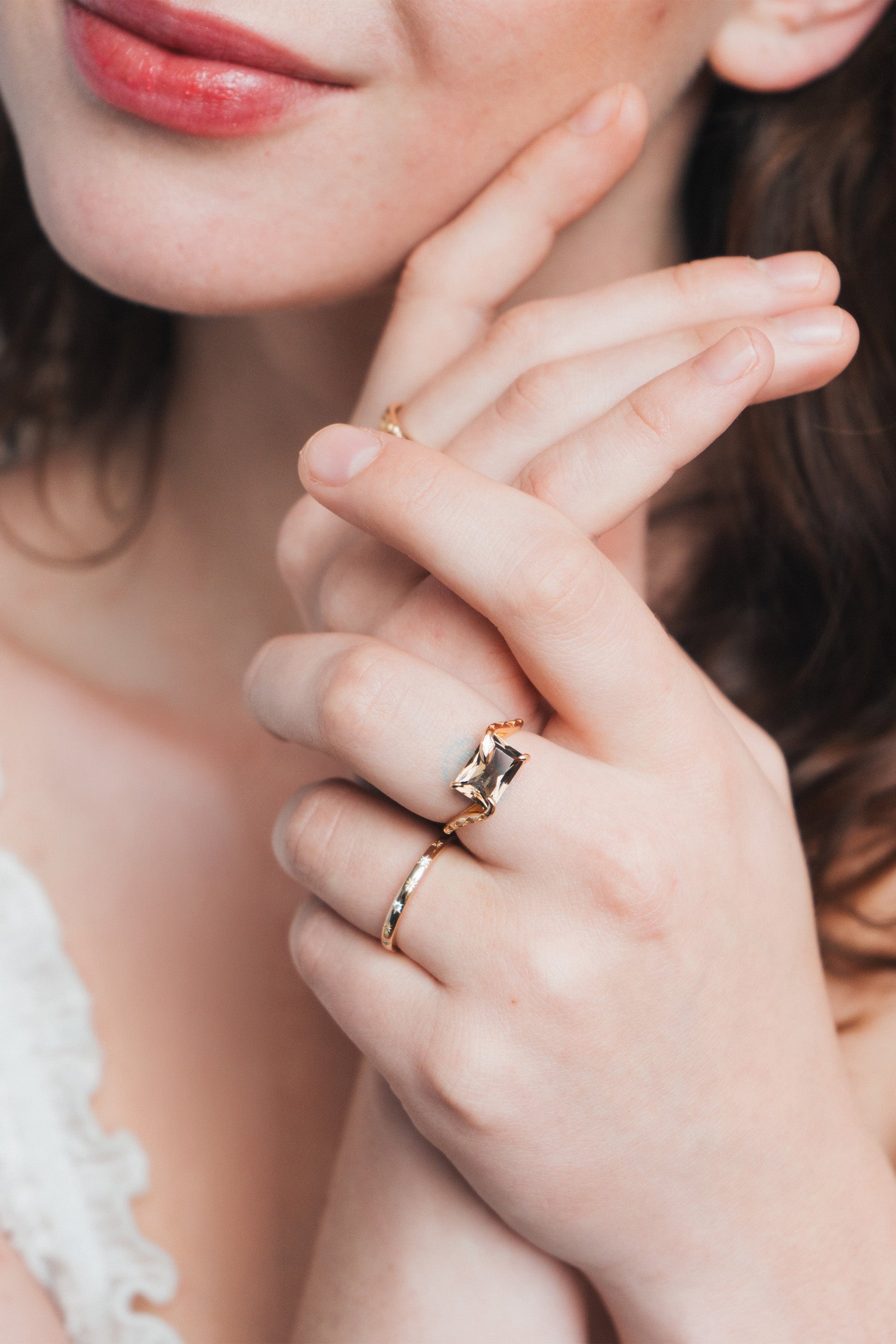 Ring with starburst engravings, celestial jewelry by LIRAE.