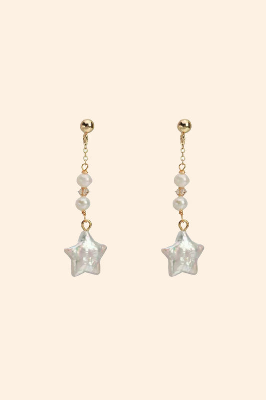 Wishing Star Pearl Dangle Earrings