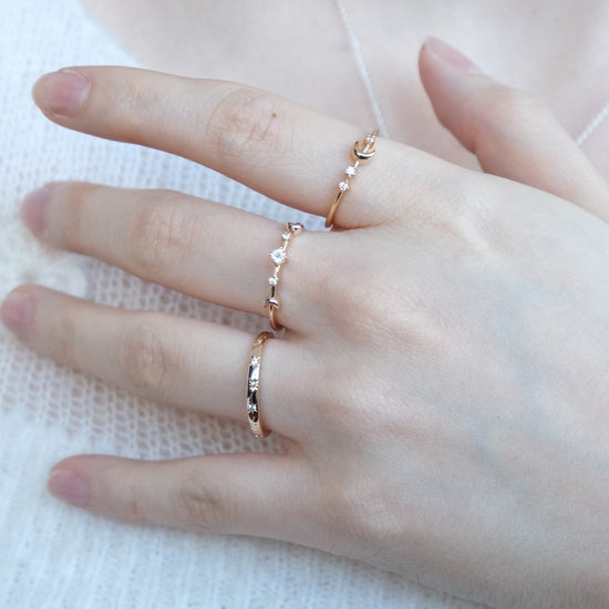 Dainty 14K gold plated moonstone ring with crescent moon motifs, celestial bohemian jewelry for women by LIRAE.
